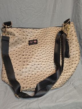 Makeup Junkie Beige Ostrich Bucket Bag